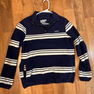 Lands' End Women's Navy and Cream Striped Pullover